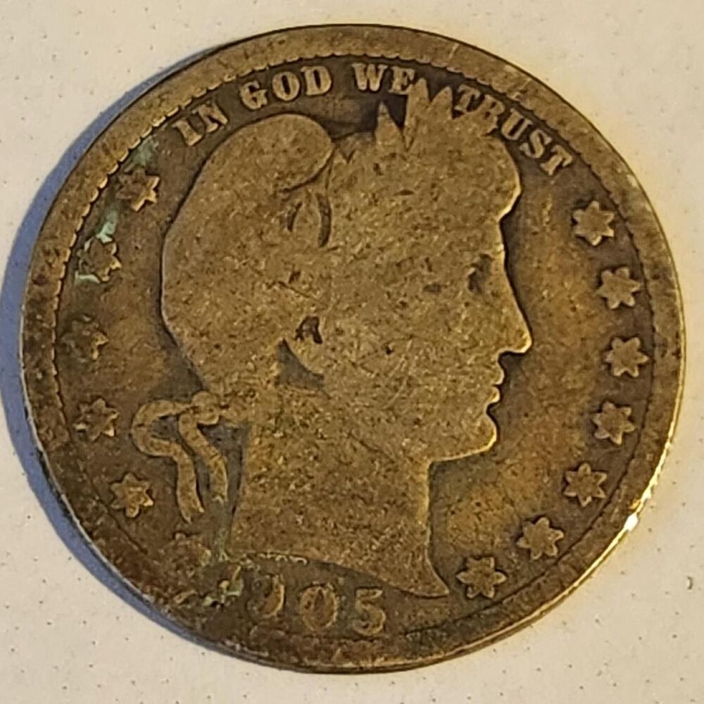 1905 Barber Quarter Silver Coin.
Around...